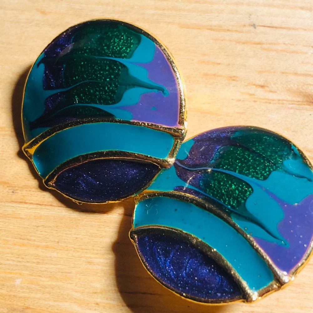 Vintage signed Jay Feinberg enamel clip earrings.